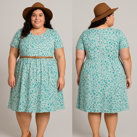 LuLaRoe Amelia 2XL Fit & Flare Dress – Teal Geometric Print - Picture 1 of 5